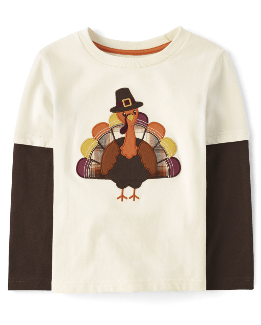 Boys Embroidered Turkey Layered Top - Autumn Adventures - view 1