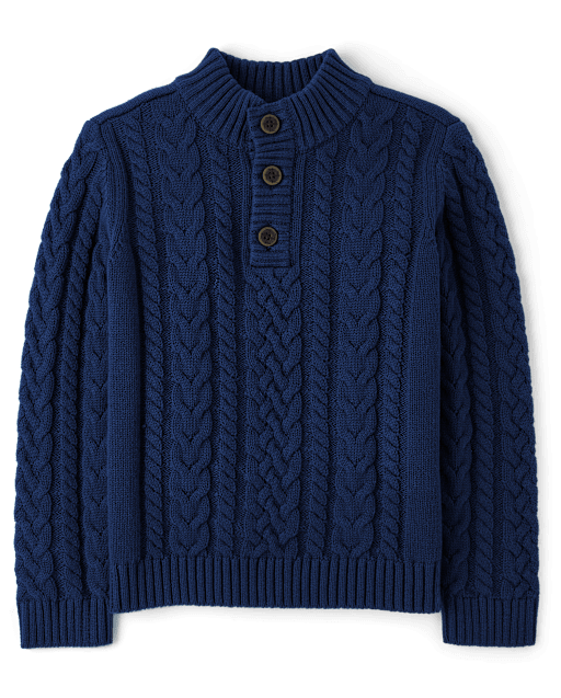 Boys Cable Knit Turtleneck Sweater - Royal Christmas