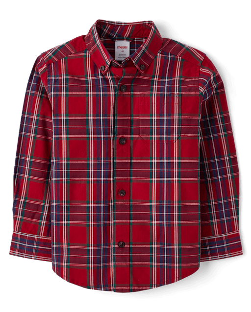 Boys Matching Family Plaid Poplin Button Up Shirt - All Dressed Up