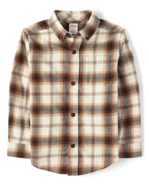 Boys Plaid Flannel Button Up Shirt - Autumn Adventures