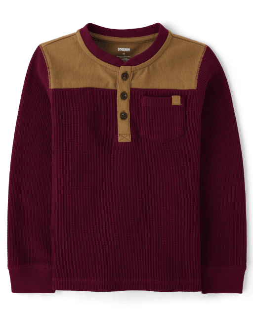 Boys Colorblock Thermal Henley Top - Little Essentials