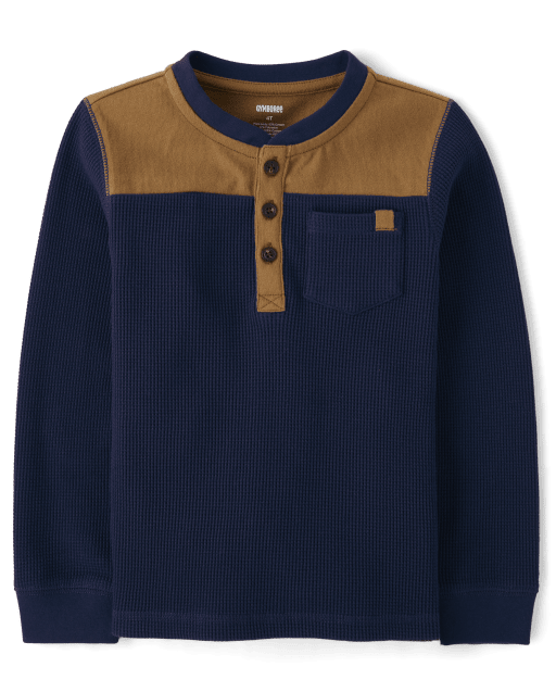 Boys Colorblock Thermal Henley Top - Little Essentials - view 1