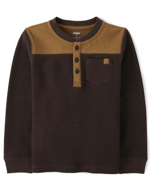 Boys Colorblock Thermal Henley Top - Little Essentials