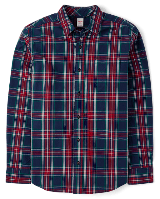 Chemises à carreaux assorties pour homme, en popeline boutonnée - Collection Noël Royal