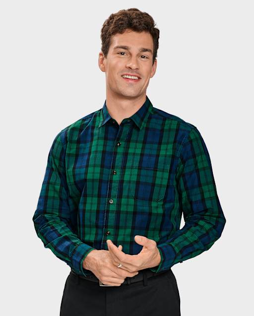 Mens Matching Family Plaid Poplin Button Up Shirt - All Dressed Up