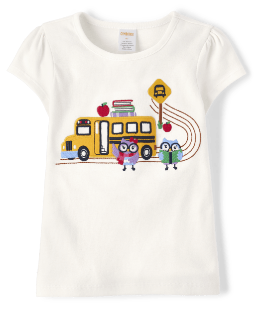 Girls Embroidered Owl School Bus Top - Classroom Cutie - view 1