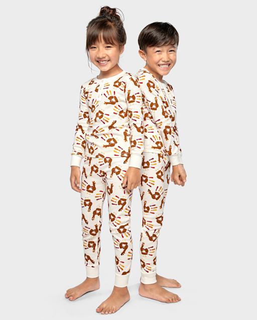 Unisex Kids Hand Turkey Henley Snug Fit Cotton Pajamas - Gymmies