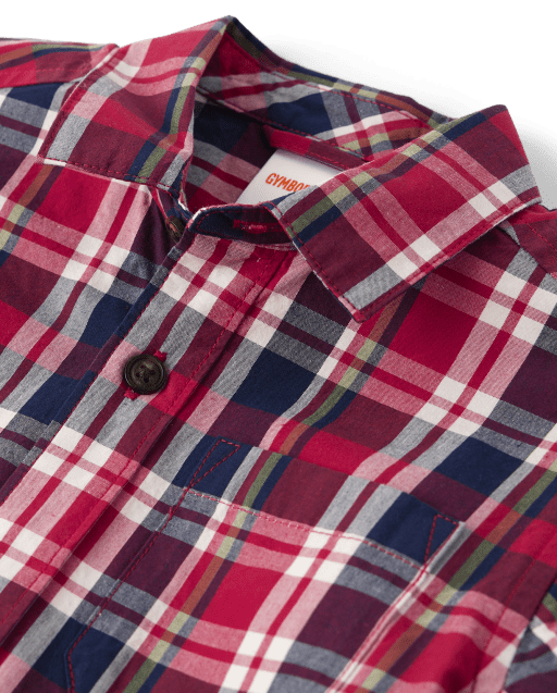 Boys Plaid Poplin Button Up Shirt - Classroom Cutie - view 2