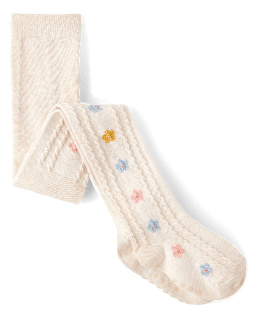 Girls Floral Cable Knit Tights - Country Charm