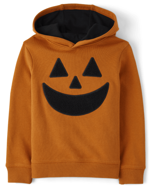 Boys Embroidered Pumpkin Fleece Hoodie - Halloween