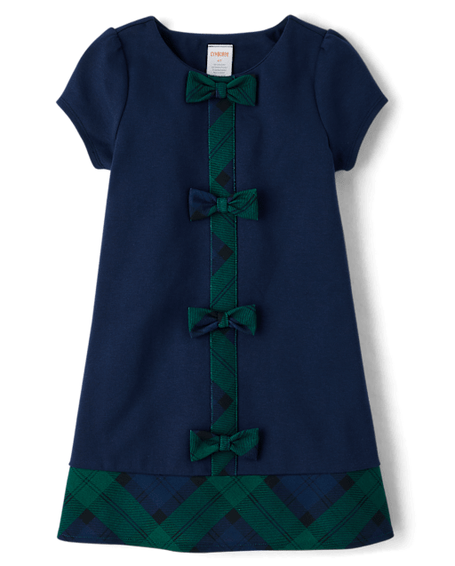 Girls Plaid Bow Ponte Dress - Royal Christmas
