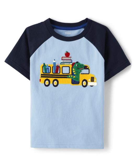 Boys Embroidered Dino School Bus Raglan Top - Classroom Cutie - view 1