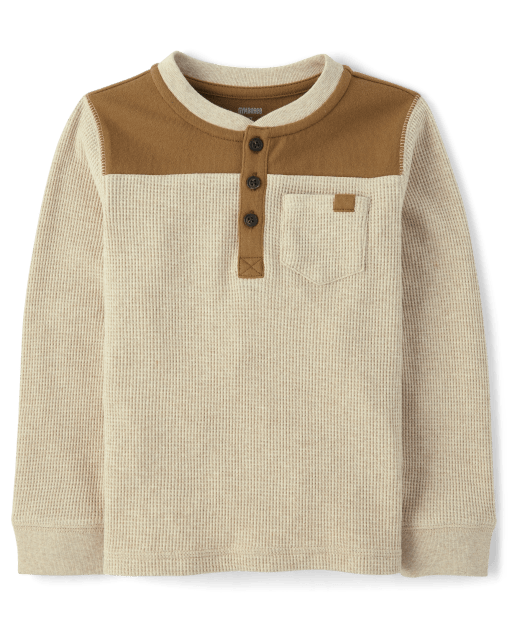 Boys Colorblock Thermal Henley Top - Little Essentials