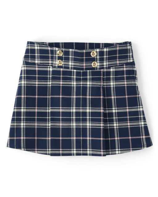 Girls Plaid Pleated Button Skort - Classroom Cutie