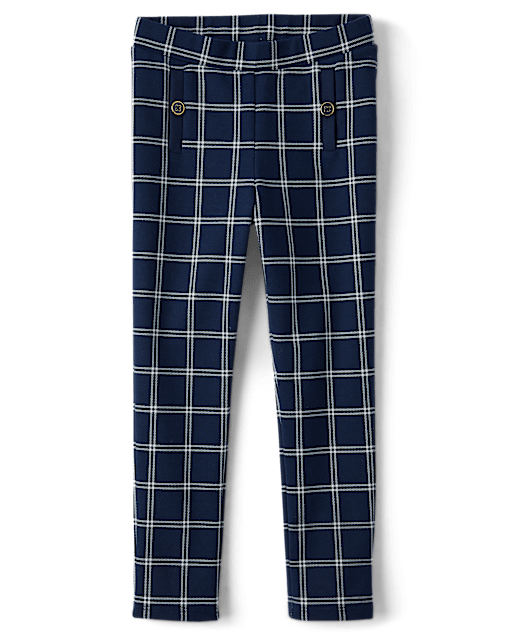 Girls Plaid Ponte Jeggings - Coastal Cutie