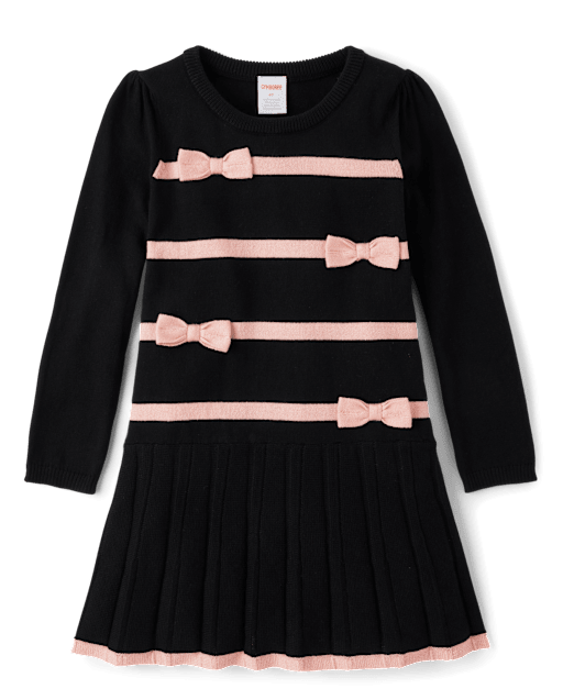 Girls Bow Sweater Dress - Lil' Leopard