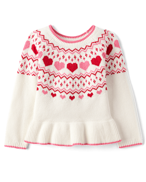 Girls Fairisle Heart Peplum Sweater - Mini Valentine