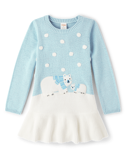 Girls Polar Bear Peplum Sweater Dress - Little Snowflake - view 1