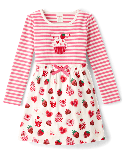 Girls Striped Strawberry Fit And Flare Dress - Mini Valentine