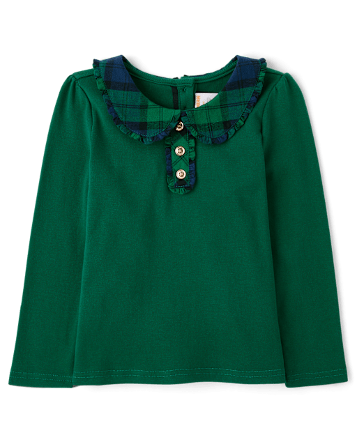 Girls Plaid Collar Top - Holiday Express
