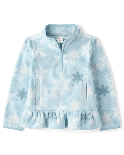 Girls Snowflake Microfleece Half Zip Pullover - Little Essentials