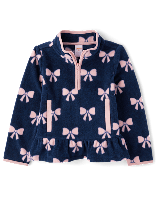 Girls Bow Microfleece Half Zip Pullover - Little Essentials