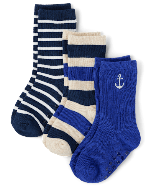 Boys Striped Crew Socks 3-Pack - Coastal Cutie