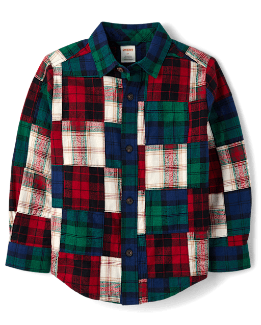 Boys Plaid Madras Flannel Button Up Shirt - Holiday Express