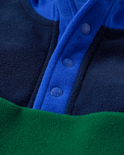 Boys Colorblock Half Button Microfleece Pullover - Little Essentials - view 2