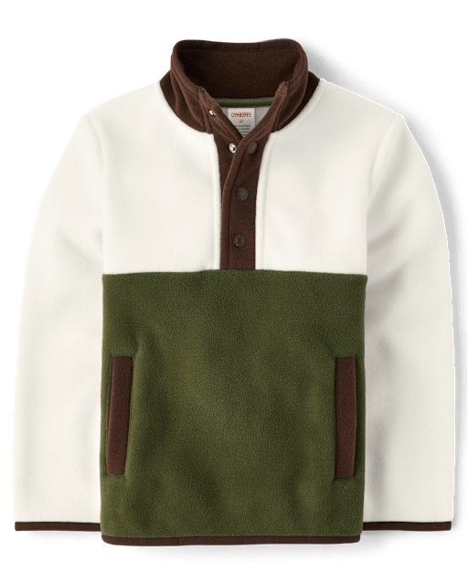 Boys Colorblock Half Button Microfleece Pullover - Little Essentials - view 1