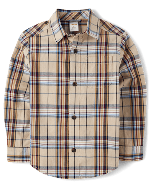 Boys Plaid Poplin Button Up Shirt - Little Snowflake