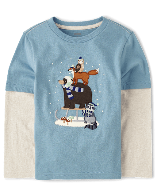 Boys Winter Animals Layered Top - Little Snowflake - view 1