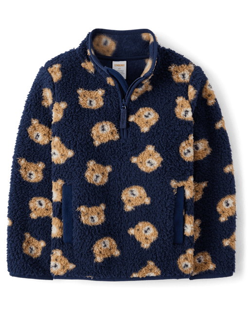 Boys Bear Sherpa Half Zip Pullover - Little Essentials