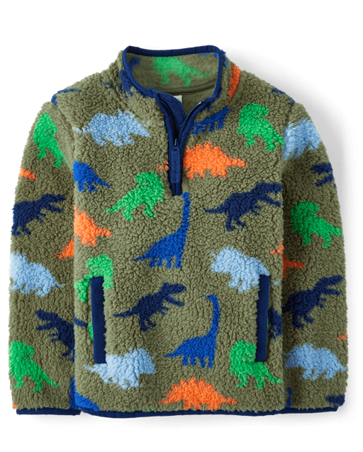 Boys Dino Sherpa Half Zip Pullover - Little Essentials