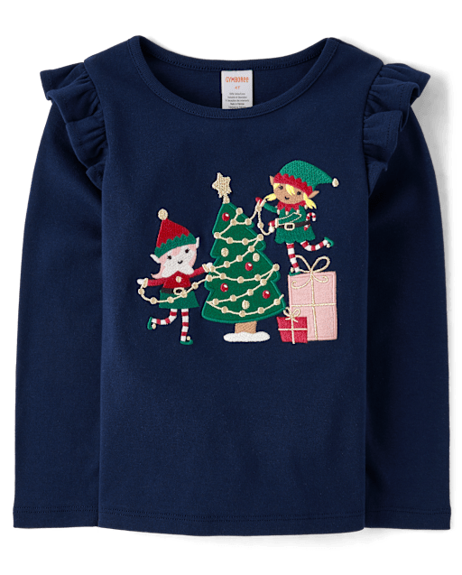Girls Elf Ruffle Top - Holiday Express