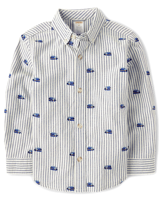 Boys Schiffli Train Oxford Button Up Shirt - Little Snowflake