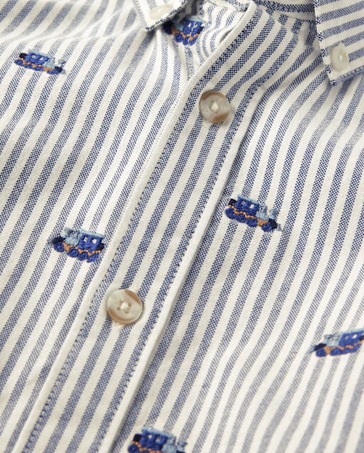 Boys Schiffli Train Oxford Button Up Shirt - Little Snowflake - view 2