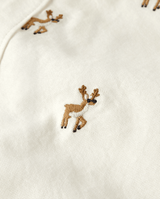 Boys Schiffli Reindeer Oxford Button Up Shirt - Holiday Express - view 2