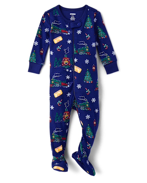 Baby And Toddler Christmas Train Snug Fit Cotton One-Piece Pajamas - Gymmies
