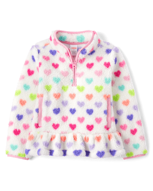 Girls Heart Sherpa Half Zip Pullover - Little Essentials