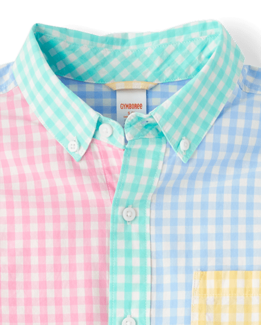 Mens Dad And Me Gingham Colorblock Poplin Button Up Shirt - Garden Party - view 2