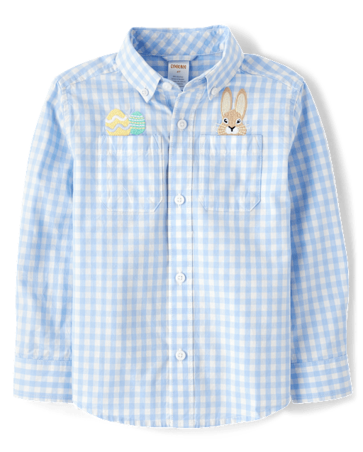 Boys Bunny Gingham Poplin Button Up Shirt - Garden Party
