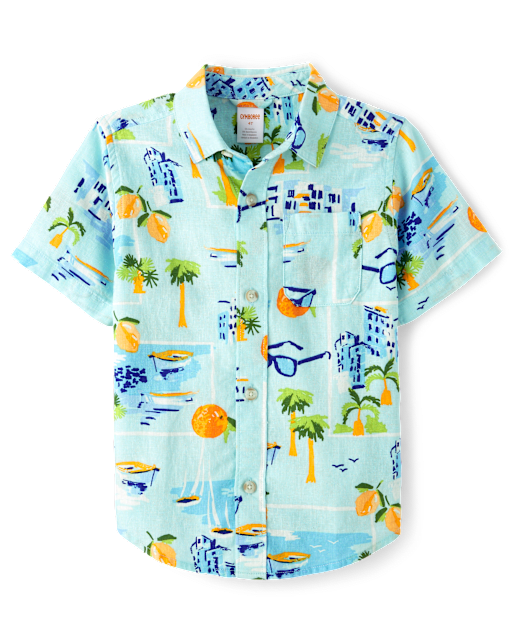 Boys Travel Linen-Blend Button Up Shirt - Swim