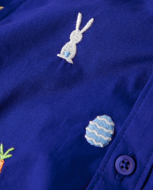 Boys Schiffli Bunny Poplin Button Up Shirt - Blue Belle - view 2