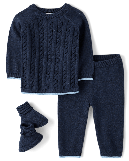 Baby Boys Marled Sweater 3-Piece Outfit Set