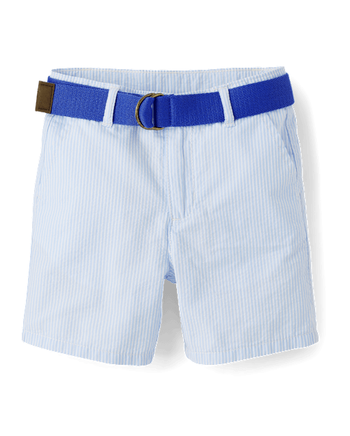 Boys Belted Seersucker Shorts - Garden Party