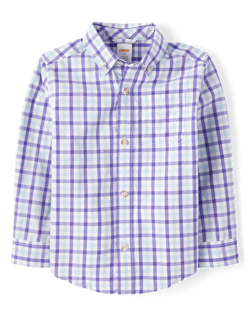 Boys Dad And Me Plaid Poplin Button Up Shirt - Lavender Fields