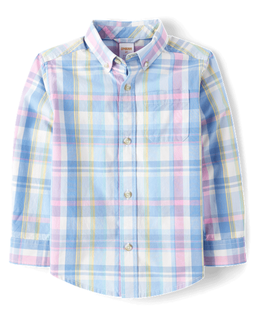 Boys Plaid Poplin Button Up Shirt - Garden Party