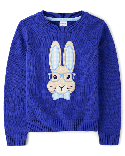 Boys Embroidered Bunny Sweater - Blue Belle