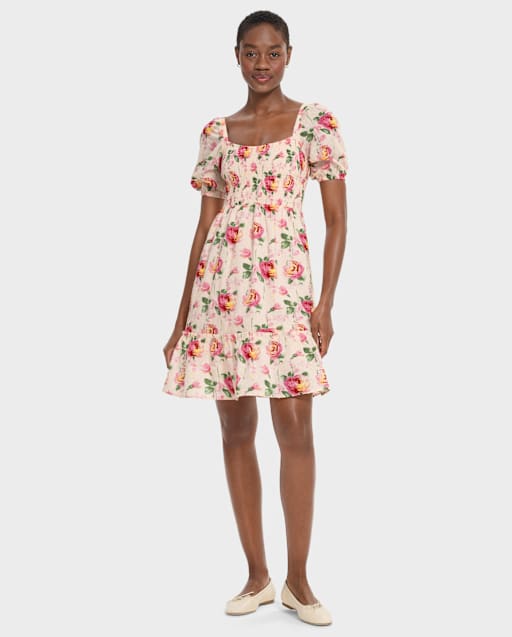 Womens Mommy And Me Short Sleeve Rose Tiered Dress - Blushing Blooms